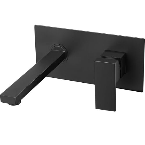 Valaz Robinet de lavabo carré à encastrer noir mat avec bec de 21 cm - Série Tajo