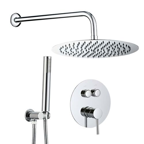 Valaz Douche ronde monocommande encastrée avec boutons poussoirs muraux chromés - Série Navia - 25 cm