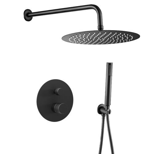 Valaz Douchette murale ronde monocommande avec levier de luxe noir mat - Série Besaya - 30 cm