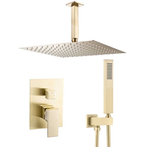 Valaz Douche encastrée monocommande carrée en or brossé - Série Tajo - 20 cm