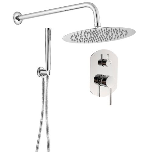 Valaz Douche murale monocommande ovale ronde chromée à encastrer - Série Duero - 30 cm