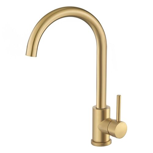 Valaz Robinet de cuisine rond monocommande pivotant en or mat avec protection PVD - Série Mississippi