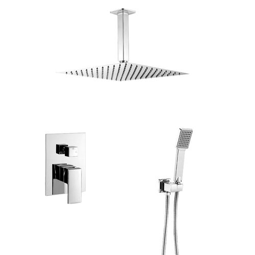 Valaz Pommeau de douche encastré carré chromé - Série Eresma - 20 cm