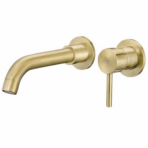 Valaz Robinet de lavabo rond à levier unique, encastrable, couleur or antique, avec bec de 15 cm - Série Guadiana