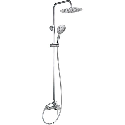 Valaz Barre de douche ronde monocommande réglable jusqu'à 120 cm, acier brossé - Série Ebro - 25 cm