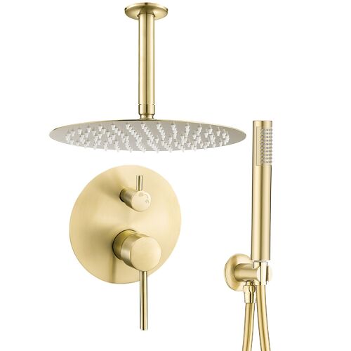 Valaz Douche encastrée monocommande ronde en or brossé - Série Jucar - 25 cm