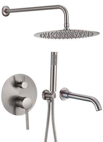 Valaz Pommeau de douche encastrable avec cuve en acier brossé - Série Jucar - 25 cm