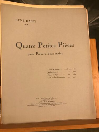 René Rabey Quatre Petites Pièces Pour Piano Deux Mains Partition Éd. Durand 1929 N°2 Valse Musette