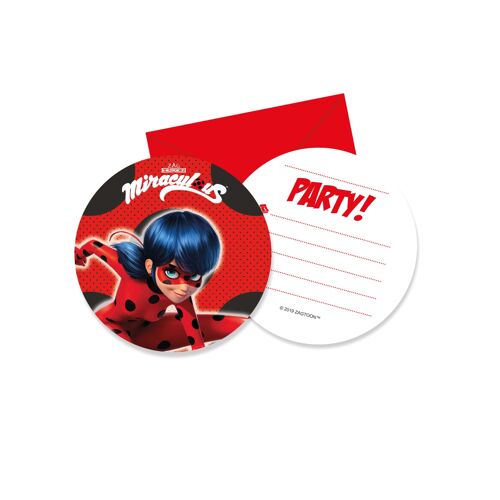 6 Cartons D'invitation Avec Enveloppes Miraculous Ladybug