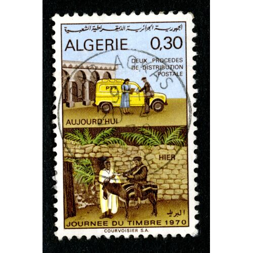 Algérie, Journée Du Timbre 1970, Deux Procédés De Distribution Postale, Aujourd'hui, Hier, 0.30