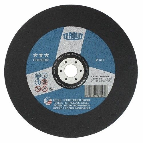 Disques Gamme technique "PREMIUM" acier et inox pour meuleuse-moyeu déporté-D125mm TYROLIT