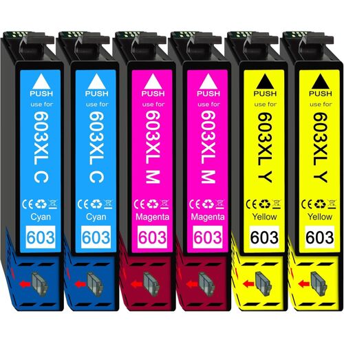 Lot de 6 cartouches d'encre 603XL compatibles avec Epson 603 603XL pour XP-2100 XP-2105 XP-2155 XP-3100 XP-3105 XP-3150 XP-3155 XP-4105 XP-4155 WF-2810 WF-2820 WF-2830 835 WF. 2840 WF-2845 WF-2850