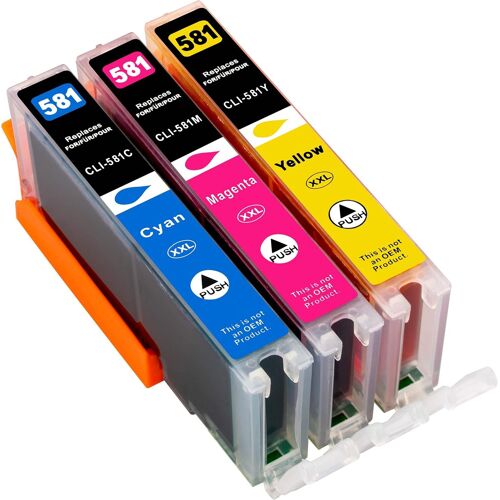 Lot de 3 cartouches d'encre XXL compatibles avec Canon CLI-581 Cyan/Magenta/Jaune