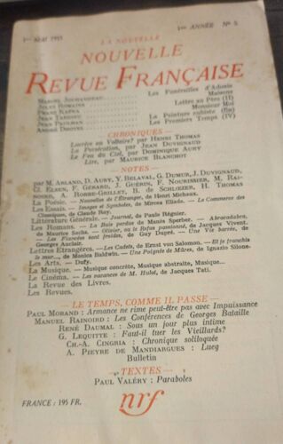 La Nouvelle Revue Française . No. 5 . 1e Mai 1953 . Marcel Jouhandeau , Jules Romains , Franz Kafka , Jean Tardieu , Jean Paulhan , André Dhotel