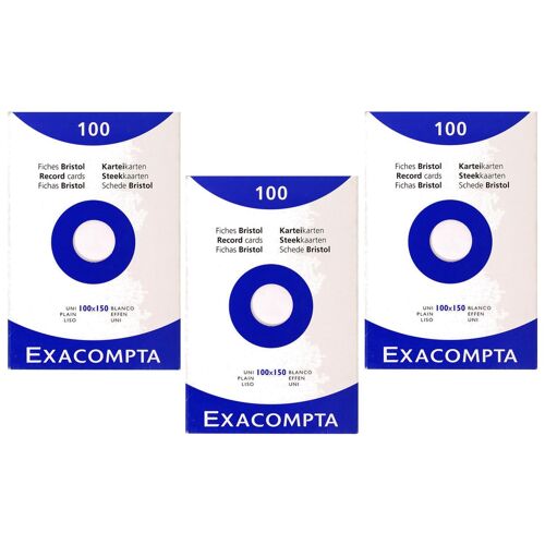 Exacompta Lot De 3 Étuis De 100 Fiches Bristol Uni Non Perforé 100x150mm