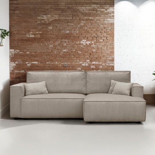 Canapé D'angle Droit Convertible 3 Places - Velours Côtelé Taupe