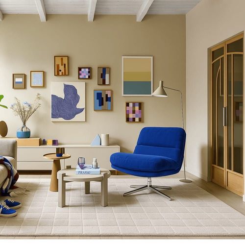 Fauteuil Pivotant En Velours Côtelé Bleu Électrique - Piètement Chromé