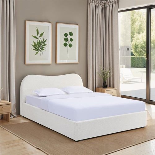 Lit Coffre 140x190 Cm Avec Tête Le Lit En Tissu Bouclé Beige