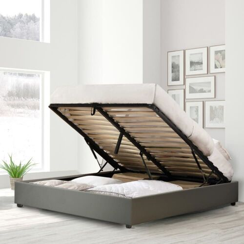 Lit coffre électrique simili cuir gris avec télécommande 200x200 cm