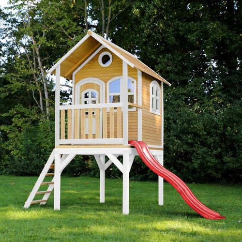 Maisonnette Enfant Avec Toboggan Rouge, Bois Fsc, Marron/Blanc
