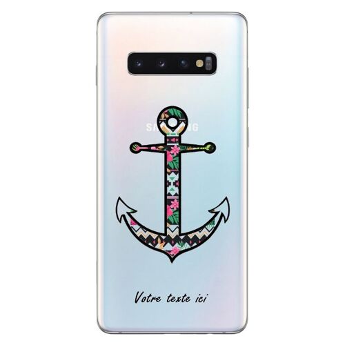 Coque S10e personnalisee ancre fleur rose