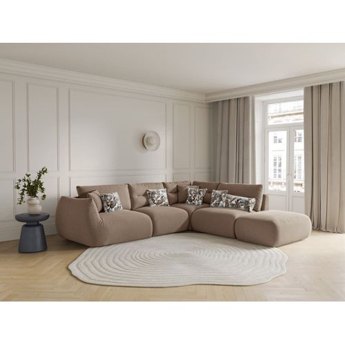 Canapé D'angle Droit Modulable 7 Places Tissu Structurel Couleur Sable