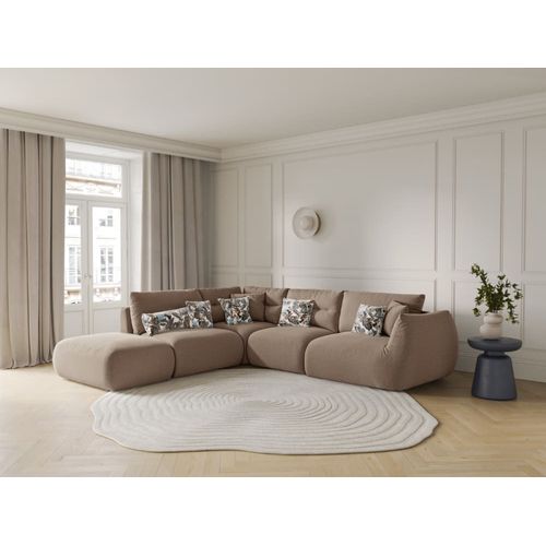 Canapé D'angle Gauche Modulable 7places Tissu Structurel Couleur Sable