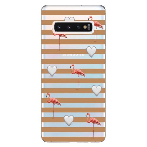 Coque S10e Flamant Raye C¿Ur Caramel