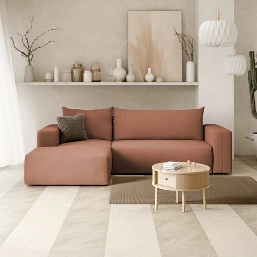 Canapé d'angle gauche convertible 4 places en tissu orange