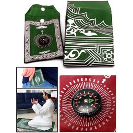 Tapis De Prière Musulman Livré Dans Une Trousse De Poche Avec Boussole Islamique - Nylon Étanche -
