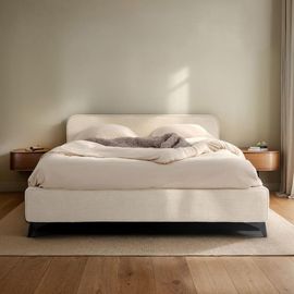 Lit Double En Tissu Chenille, Blanc, 140 X 190 Cm