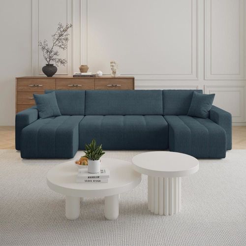 Canapé Panoramique 6 Places En Velours Bleu