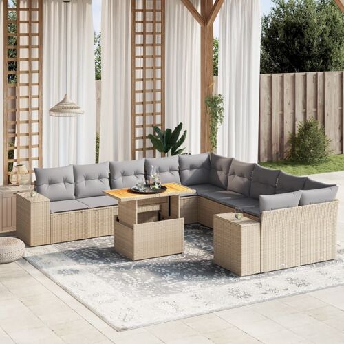 Vidaxl Salon De Jardin 11 Pcs Avec Coussins Beige Résine Tressée