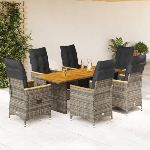 Vidaxl Ensemble À Manger De Jardin Et Coussins 7 Pcs Gris Rotin