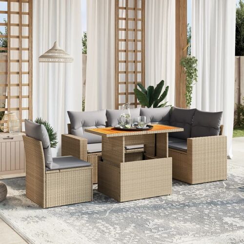 Vidaxl Salon De Jardin Avec Coussins 6 Pcs Beige Résine Tressée
