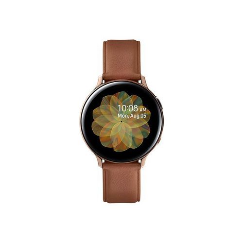 Samsung Galaxy Watch Active 2 - 44 mm - acier inoxydable doré - montre intelligente avec bracelet - cuir - brun - affichage 1.4" - 4 Go - Wi-Fi, LTE, NFC, Bluetooth - 4G - 42 g