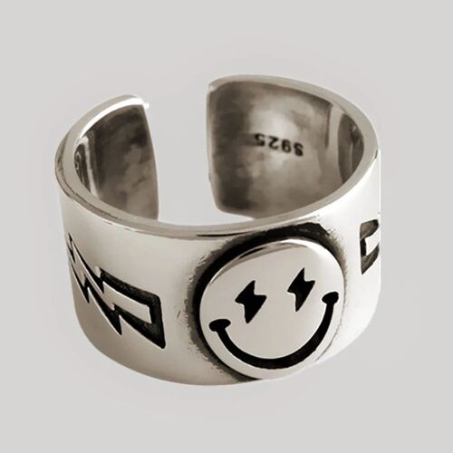 Xiyanike ¿ Bagues De Fête Vintage Couleur Argent, Largeur Créative Classique Visage Souriant Pour Femmes Taille 16mm Réglable