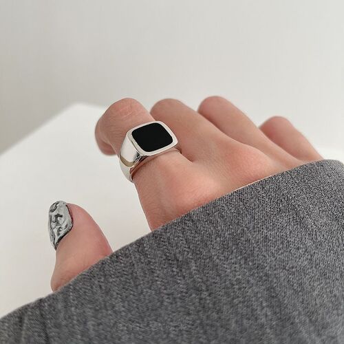 Xiyanike ¿ Bague Carrée Géométrique Noire, Couleur Argent, Simple, Tendance, Accessoire De Bijouterie, Cadeau D'anniversaire, Offre Spéciale, 2021