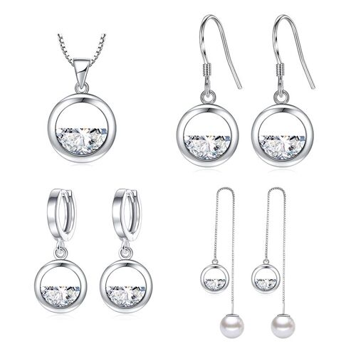 Xiyanike ¿ Ensemble De Bijoux Ronds Transparents En Cristal, Couleur Argent, Accessoires De Mode Pour Femmes, Doux Tempérament, Cadeau Pour Amoureux