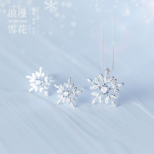 Xiyanike ¿ Ensemble De Collier Et Boucles D'oreilles En Zircon, Couleur Argent, Mode Coréenne, Petit Flocon De Neige, Strass, Fleur Douce, Cadeau Pour Couple