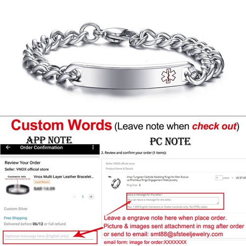 Vnox-Bracelets Médicaux Sacid Pour Hommes Et Femmes, Bracelet Just Throw Me In The Roses, Bijoux En Acier Inoxydable Anti-Allergie