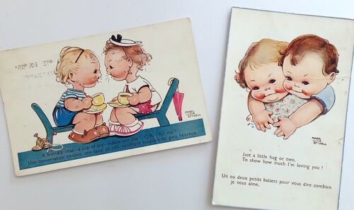Lot 2 Cpa Humour Mabel Lucie Attwell (Conversation Amicale Baisers Enfants Poupons)