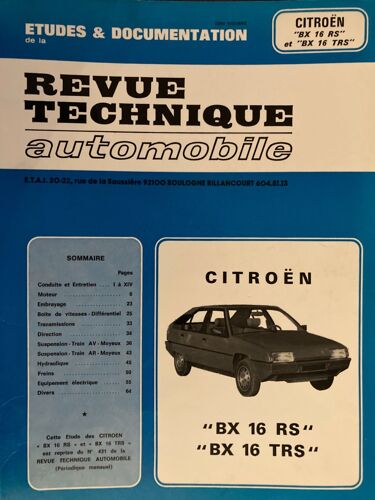 Revue Technique Citroen Bx 16 Rs - Bx 16 Trs