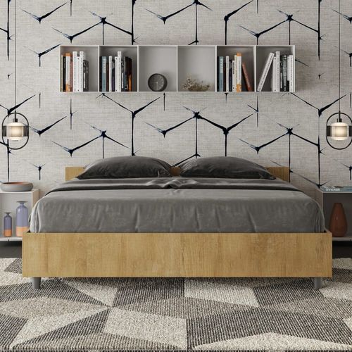 Lit Avec Sommier 160x190 Effet Bois Chêne Nature