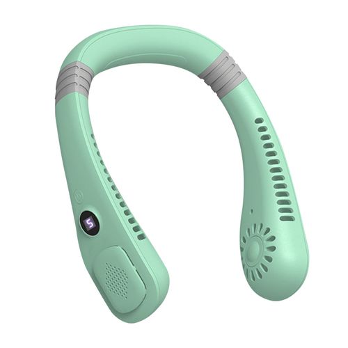 Ventilateur de cou portable, mains libres, sans lame, rechargeable par USB, silencieux, pliable, personnel avec affichage numérique à 5 vitesses, vert clair