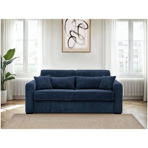 Canapé Convertible Couchage Express 3 Places En Velours Côtelé Bleu