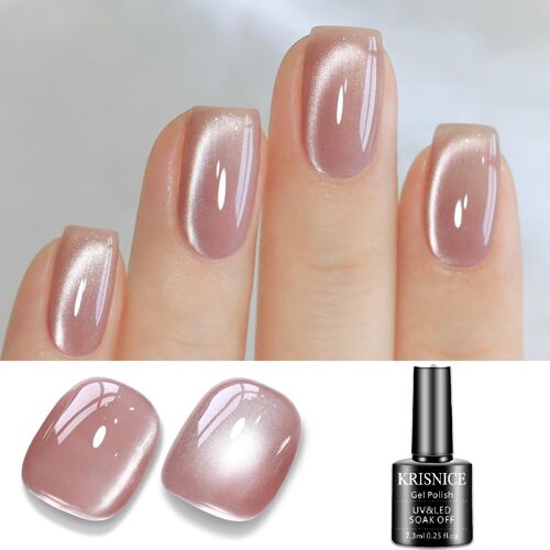 Kal-Verre Vernis Semi Permanent Magnétique, Couleur Nude Abricot Clair Holographique Pailleté Cat Eye Semi-Permanent Soak Off Uv/Led Vernis À Ongles Pour Salon Diy Home, 7.3 Ml (My1-) 