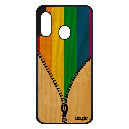 Coque en bois A20e silicone drapeau gay pride lesbien rainbow dessin parade LGBT marche des fiertés housse noir de Samsung galaxy