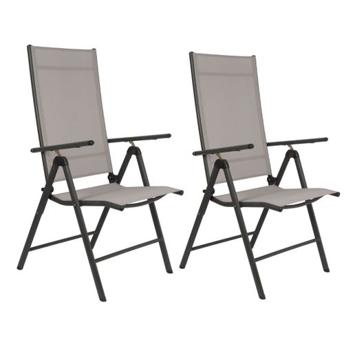 Lifetime Garden Lot De 2 Chaises De Jardin Santiago ¿ Chaise Pliante En Aluminium Et Textilène - Fauteuil De Jardin Réglables Sur 7 Positions ¿ Chaise Camping - Gris