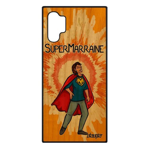 Coque Bois Note 10+ Plus Silicone Super Marraine Orange Comics Humoristique Drole Texte Antichoc Sm-N975f/Ds Enfant Samsung Galaxy